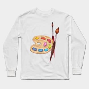 palette with paints and two brushes Long Sleeve T-Shirt